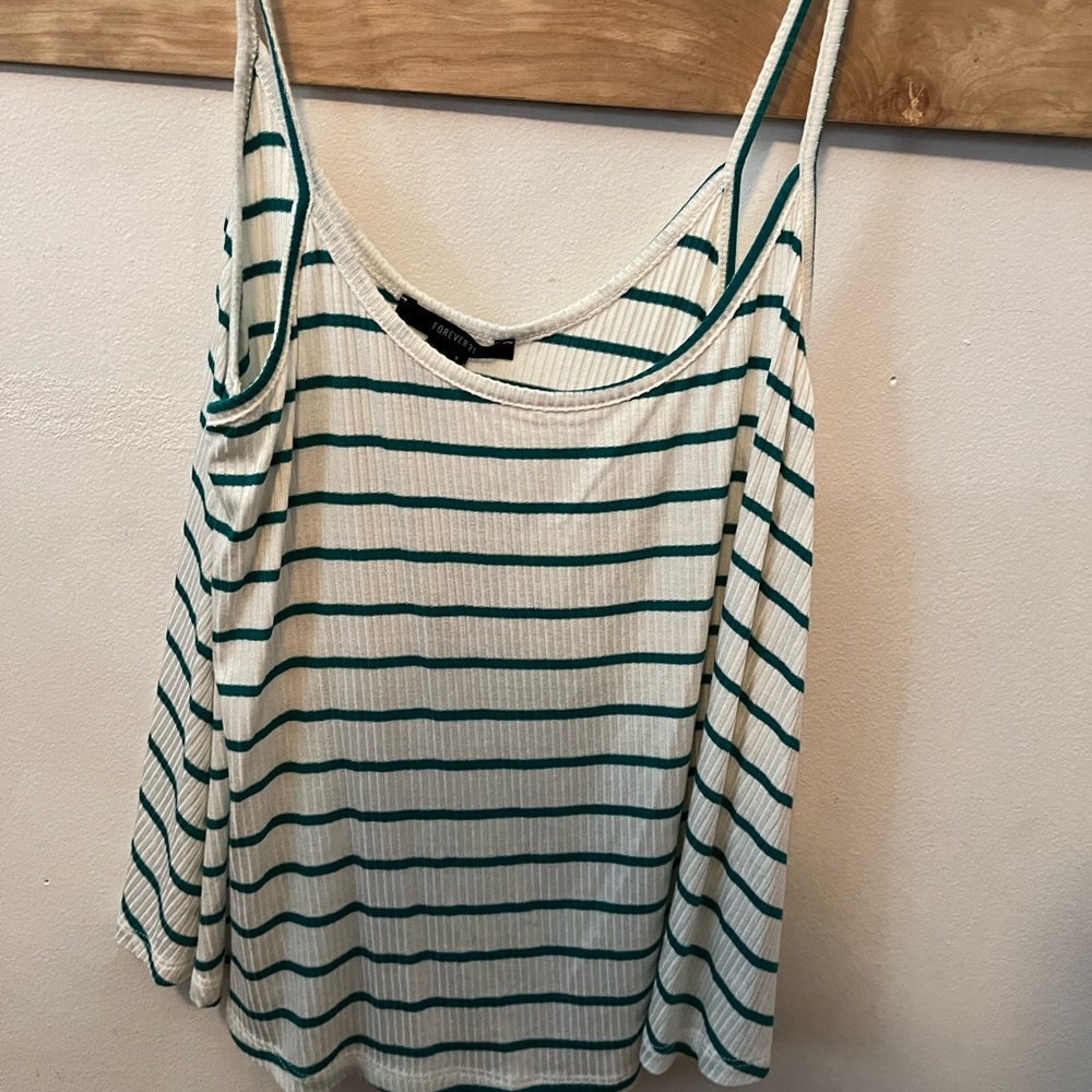 NEW Forever 21 green and white striped cami, size S